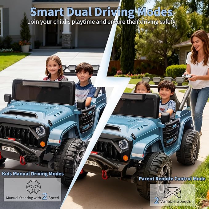 Kids 24v 2-Seater Electric Ride on Car,24v 4x4 Kids Electric Truck with Remote Control,2-Seater Ride-on Car, Spring Suspension & LED Lights for Backyard Exploration