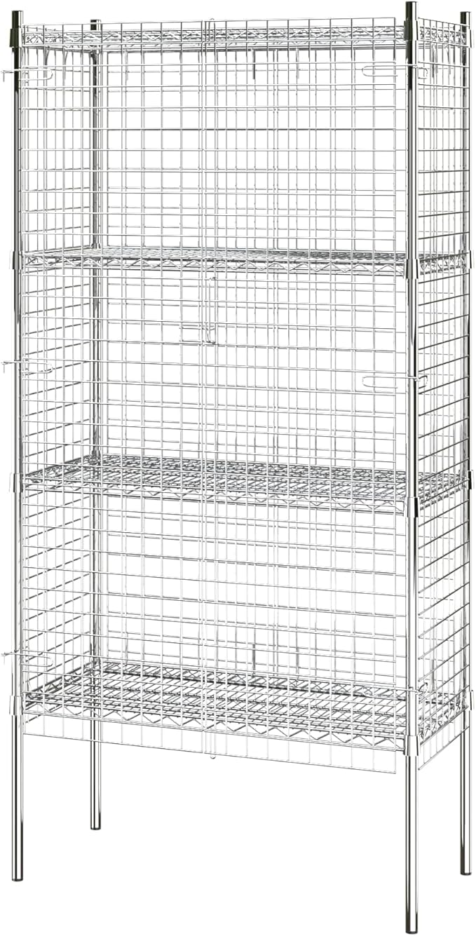 Commercial Grade NSF Listed Metal Wire Mesh Storage Chrome Security Cage Kit, 18" x 36" x 74", Perfect for Warehouse, Grocery Store, Restaurant, Dishroom