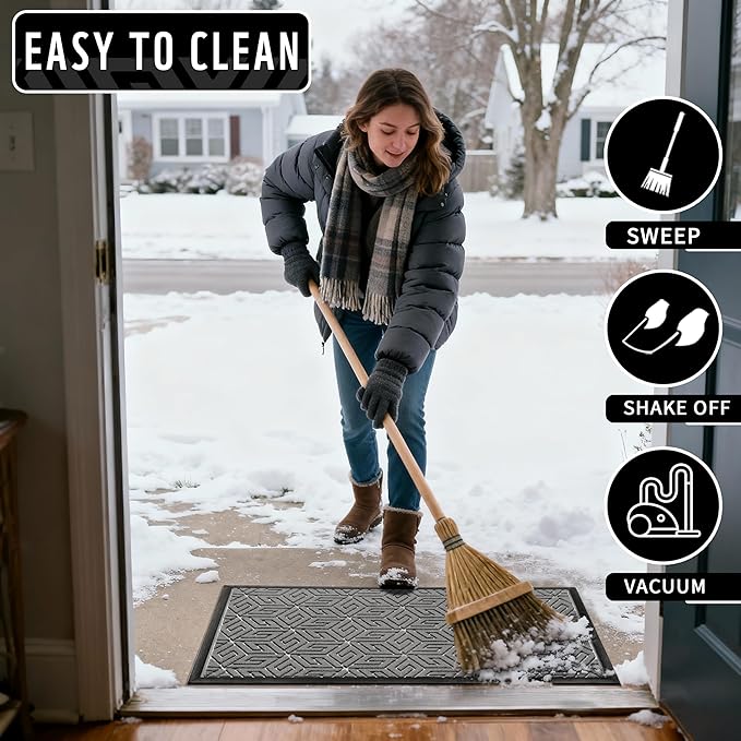 Yimobra Front Door Mat Outside Entrance, 72x24 Runner, Waterproof All-Season Weather Large Doormat, Non Slip Natural Rubber, Stain and Fade Resistant, Indoor Outdoor Mat, Easy Clean Patio, Gray