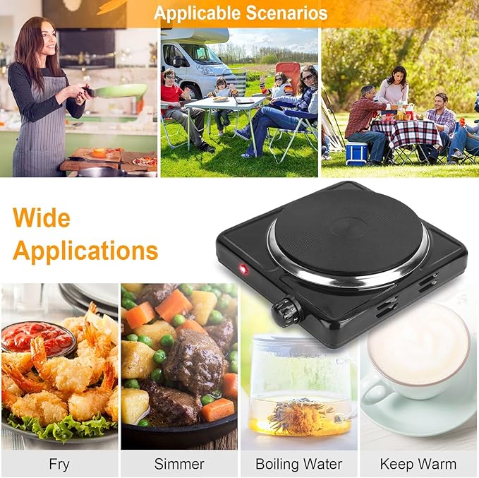 Portable Hot Plate, 1500W Cast Iron Single Countertop Burner, Electric Stove with 5 Levels Adjustable Temperature, Cooktop for Home RV Camping, Easy to Clean, Black