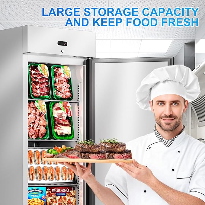 27" W Commercial Freezer, 21 Cu.ft Stainless Steel Reach-in Upright Freezer with Single Solid Door and 3 Adjustable Shelves for Restaurant, Commercial Kitchen, ETL Approved