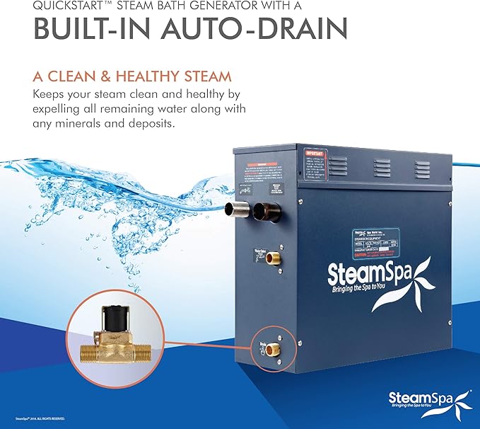 SteamSpa Premium 7.5 KW QuickStart ACU-Steam Bath Generator Package with Built-in Auto Drain in Polished Gold Finish|Touch Panel Control System|PRT750GD-A