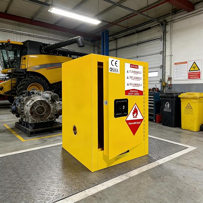 Flammable Storage Cabinets 21" D x 21" W x 26" H, Galvanized Steel Flammable Safety Cabinet, Fire Proof Cabinets Yellow for Industrial Instruments Protection Supplies Cabinet (Thick Style)