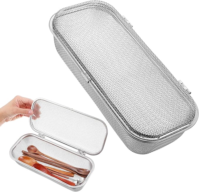 Dishwasher Chopstick Basket for Small Items, Stainless Steel Utensil Holder for Dishwasher with Mesh Design, Replacement Silverware Organizer (10.4" L x 4.5" W x 3" H)