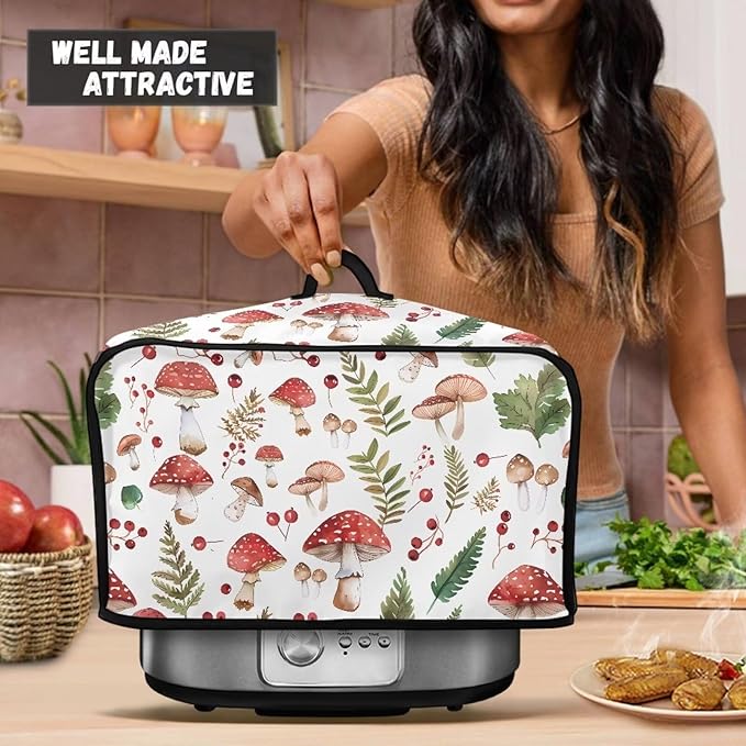 Mushroom Appliance Dust Cover Crock Pot 6-8 Quart Slow Cooker Cover Dust Cover with Carrying Handle and Pocket Portable Decorations Kitchen Utensils for Living Room