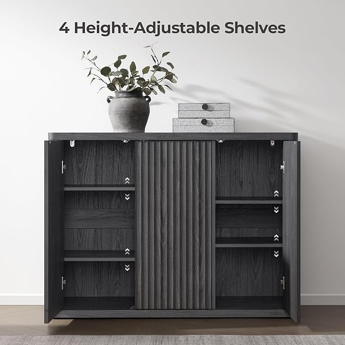 SICOTAS Buffet Cabinet with Storage Accent Sideboard with 6 Doors Modern 93.2" Credenza Fluted Buffet Table Media Console Cabinet Entryway Cabinets for Living Room Kitchen Dining Room Hallway