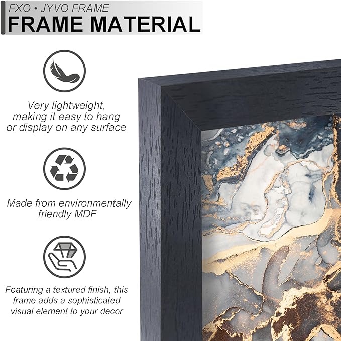 Engineered Wood 22 x 28 Frame Set of 2, Black Picture Frame for 22x28 Inch Poster Puzzle Photo, Light Weight 22by28 Poster Frame with Wood-grain for Wall - 2 Pack/Black/22 x28
