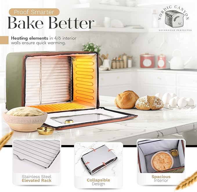 Bread Proofing Box – Sourdough Proofer with Temperature Control 68–120°F & 24-Hour Timer, Foldable Countertop Bread Proofer for Dough Fermentation (Green)
