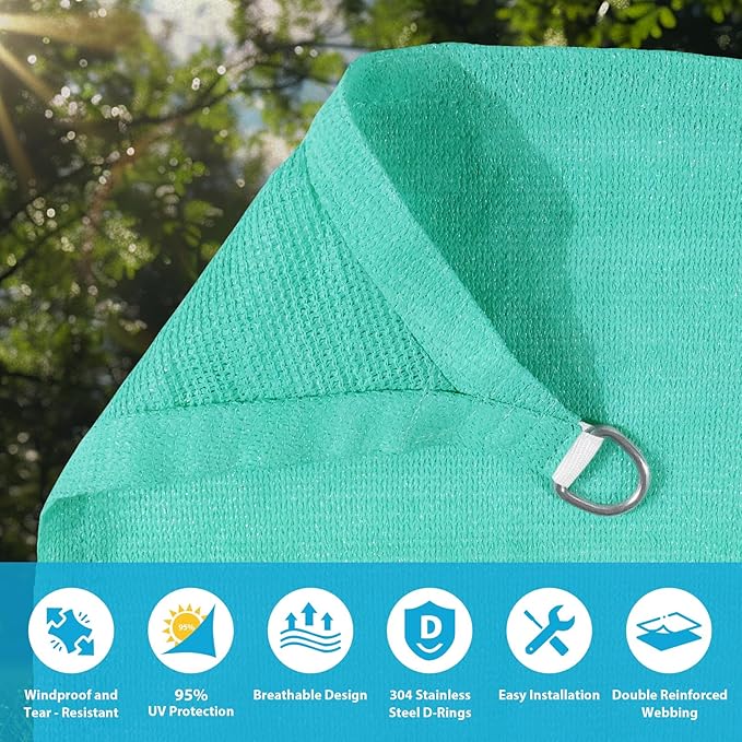Amagenix Sun Shade Sail 12X26 Curved Edge Outdoor Shade Canopy Turquoise Breathable 95% UV Block Shade Cloth for Patio Garden Backyard (We Make Custom Size)