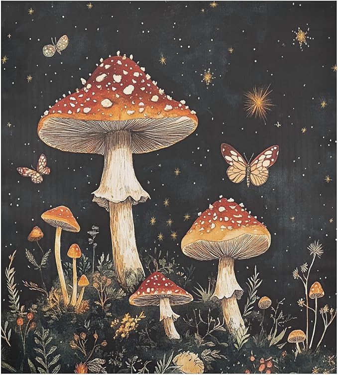 Mushroom Fall Butterfly Dark Dishwasher Magnet Cover Front Door Magnetic Dishwasher Cover Decorative Refrigerator Magnet Covers Appliances Stickers for Kitchen Home Decor, 23" x 26"