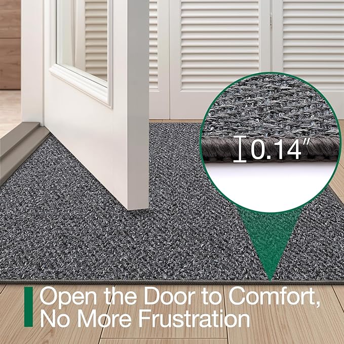 LUMI Ultra Thin Indoor Door Mat for Entrance 24"x36", Non Slip Entryway Mat, Low Profile Doormat, Unique Herringbone Design Carpet for Inside, Patio, Porch, Dark Gray