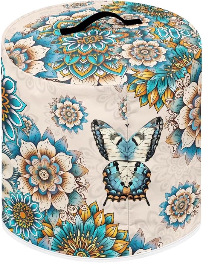 Bohemian Butterfly Print Rice Cooker Dust Cover with Pocket, Washable Pressure Cooker Cover Round Air Fryer Cover with Top Handle, Rice Cooker Cover Electric Cooker Cover