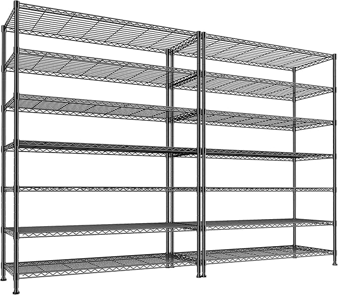 2 Set of 82.6H Metal Shelving Unit 7 Tier Storage Shelves Adjustable Wire Shelving Metal Wire Shelf Pantry Shelves Commercial Rack for Kitchen Pantry Garage 45" W x 82.6''H x 13.5" D, Black