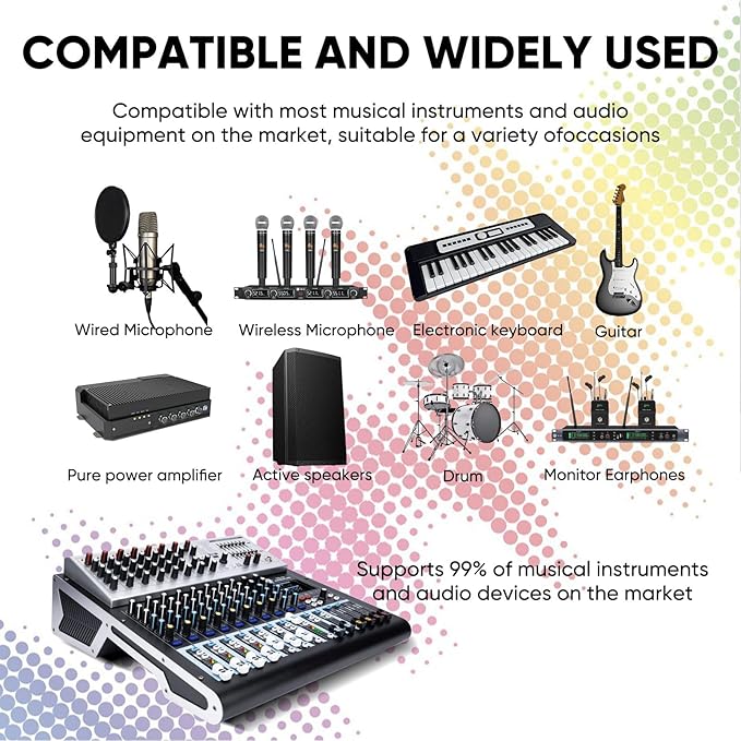 W IN-MIX 10 Channel Professional Multi-Functional Mixer,99DSP Digital Effects, MP3 Player, 48V Phantom Power with Independent Mute Switches Audio Console For Studio & Stage
