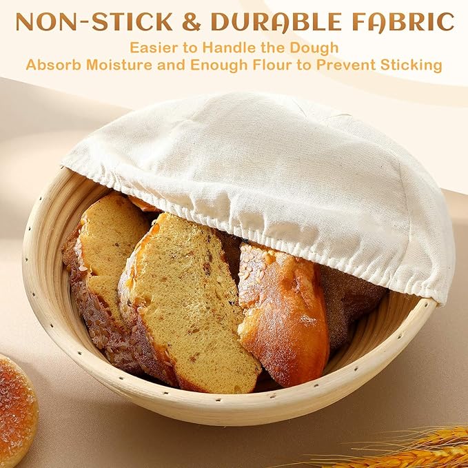 Boao 6 Pieces Bread Banneton Proofing Basket Liner Cloth Cover Natural Rattan Baking Dough Banneton Proofing Sourdough Basket Cloth Liner Bread Baking Supplies (Round,10 Inch)