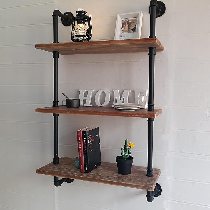 Industrial Pipe Shelving Bathroom Shelves Over Toilet 24 Inch,Rustic Wall Shelves,Industrial Floating Shelves for Wall Pipe Shelf Farmhouse Shelf for Kitchen