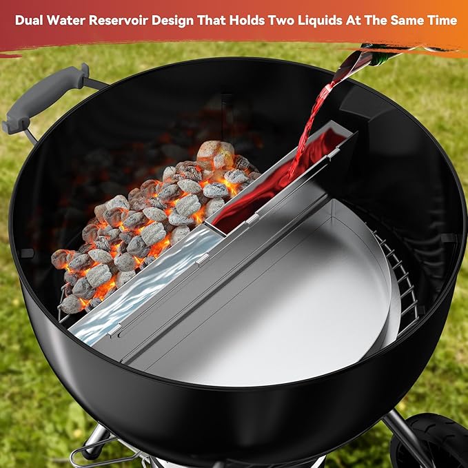 Skyflame Charkettle Drip Pan with Removable Water Reservoirs/Charcoal Divider, Stainless Steel Water Catch Tray, BBQ Grill Accessories Compatible with Weber 22" Charcoal Kettle Grills