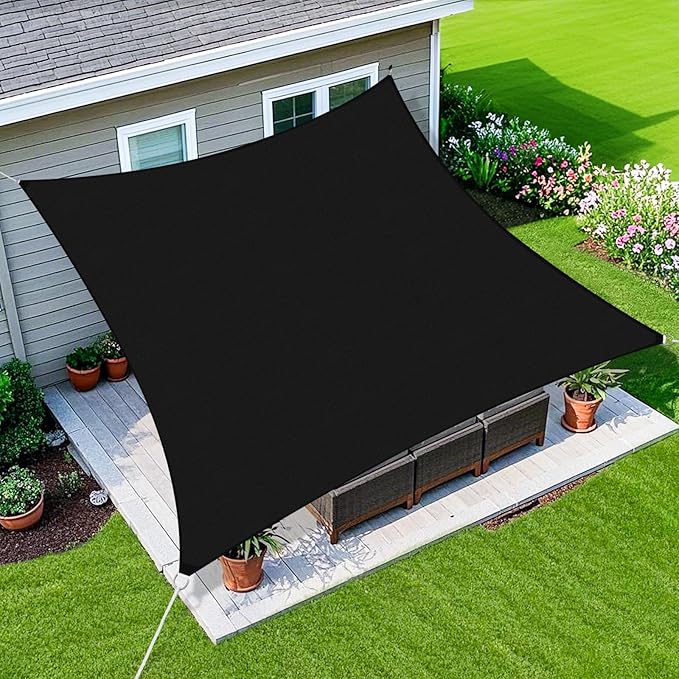 Amagenix Sun Shade Sail 10'X18' Curved Edge Outdoor Shade Canopy Black Breathable 95% UV Block Shade Cloth for Patio Garden Backyard (We Make Custom Size)