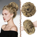FESHFEN Large Messy Bun Hair Piece - Wavy Synthetic Chignon Scrunchies Elastic Ponytail Hair Extensions Thick Hairpieces for Women, Ash Brown & Blonde 1.94oz