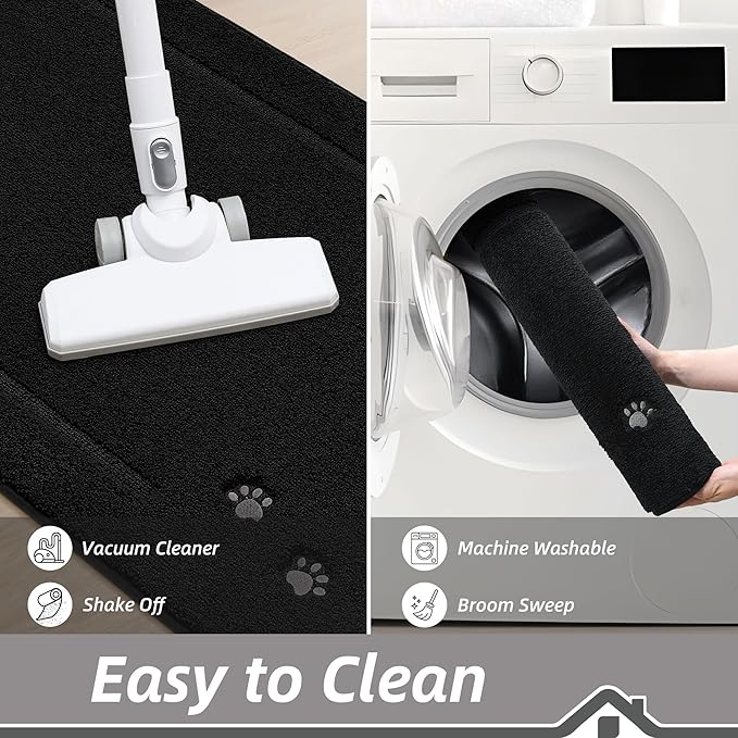 BEQHAUSE Dog Door Mat for Muddy Paws 32"x70" Dirt Trapper Absorbent Doormat Non Slip Entryway Rugs Washable Stain Resistant Welcome Floor Mat Soft Low-Profile for Front Back Door, Black