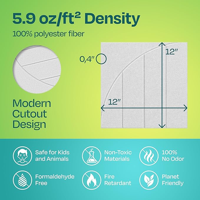 Acoustic Panels 12-Pack Soundproof Wall Panels 12"x12"x0.4" Decorative Sound Dampening for Your Home, Office, Studio, Bedroom & More with Unique ModuArc Carving [White]