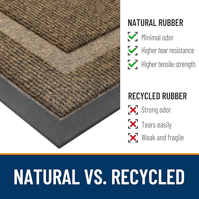 OLANLY Front Door Mat Indoor Outdoor Entrance, Waterproof All-Season, All-Weather Doormat, Sturdy Natural Rubber, Fade Resistant, Low Profile, Easy Clean Patio Porch Entryway Mat, 59x30, Brown