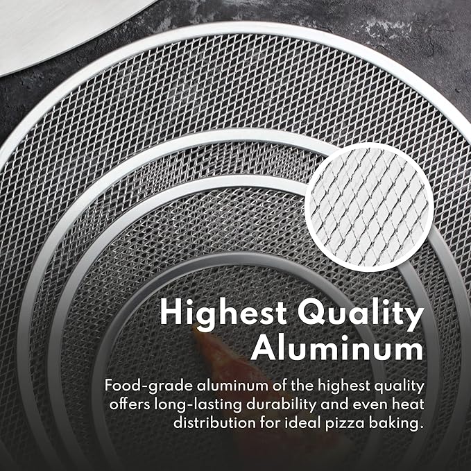 New Star Foodservice 50950 Restaurant-Grade Aluminum Pizza Baking Screen, Seamless, 12-Inch, Pack of 6