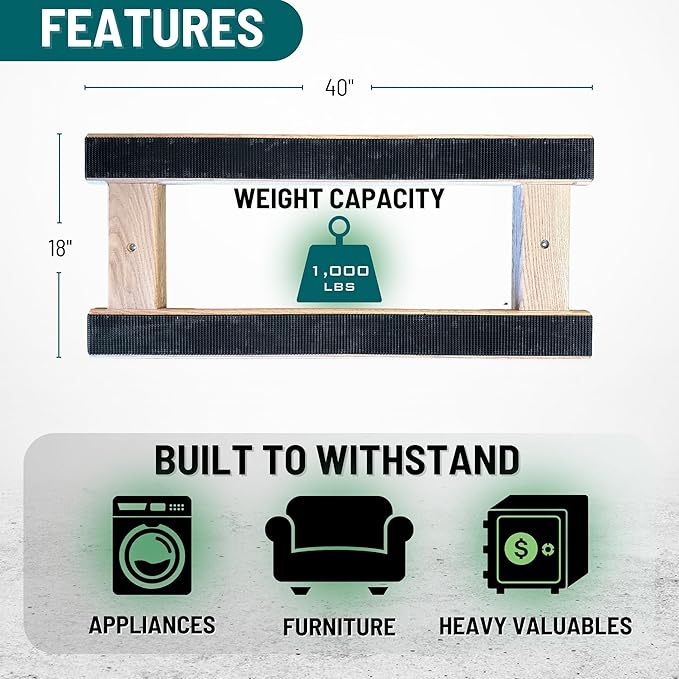 Made in USA Premium Solid Oak Furniture Dolly - 18"x40" H-Frame w/Non-Slip Grip, 3.5" Non-Marking Wheels, Heavy-Duty 1000 lbs Capacity (18"x40" Solid Oak Dolly)