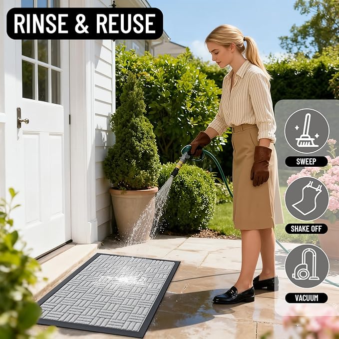 OLANLY Front Door Mat Outside Entrance 71x47, Absorbent, Heavy Duty Sturdy Natural Rubber Doormat Indoor Outdoor, Non-Slip, Stain and Fade Resistant, Low Profile Floor Mat for Entryway, Light Gray