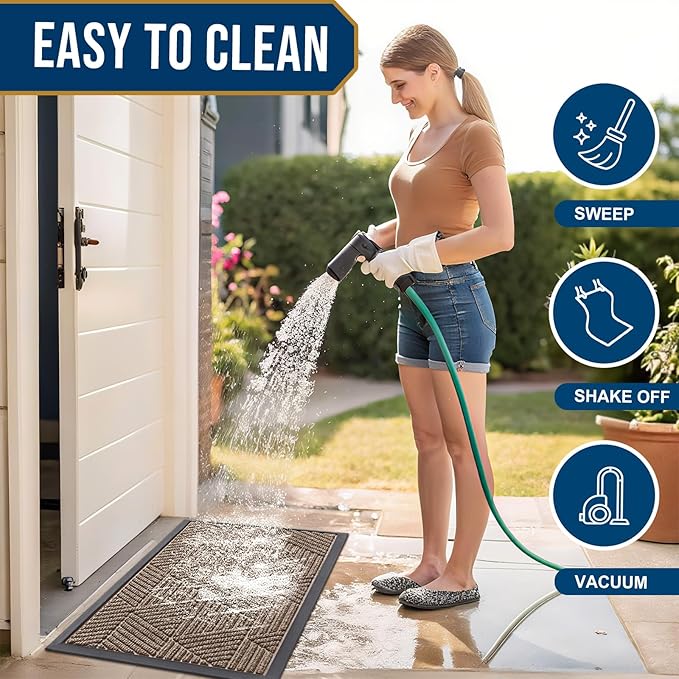 Smiry Front Door Mat Outside Entrance, Heavy Duty Sturdy Natural Rubber Doormat, Trap Dirt and Moisture, Easy Clean Low Profile Welcome Floor Mats for Indoor Outdoor Entry, 35X23 Inch, Taupe
