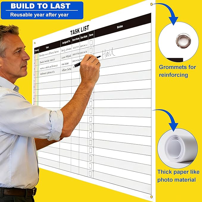 Large Dry Erase Task List Chart,24x36 Inch Erasable Task Wall Planner,Lightweight Task White Board Employee Assignment Tracker Poster for Office