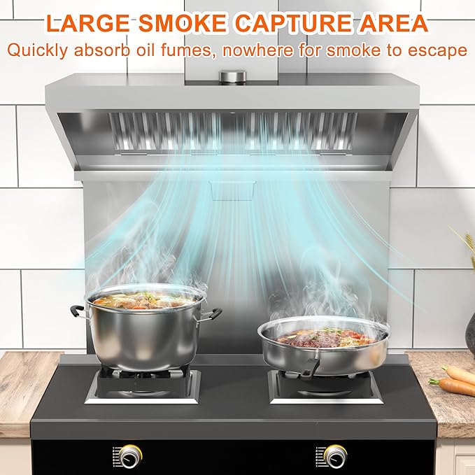 Commercial Exhaust Hood 5 FT Stainless Steel Concession Trailer Hood with 3 Removable Hood Filters(No Motor), Grease Cup and Hood Light, Rust Resistant Vent Hood for Commercial Kitchen, NSF Listed