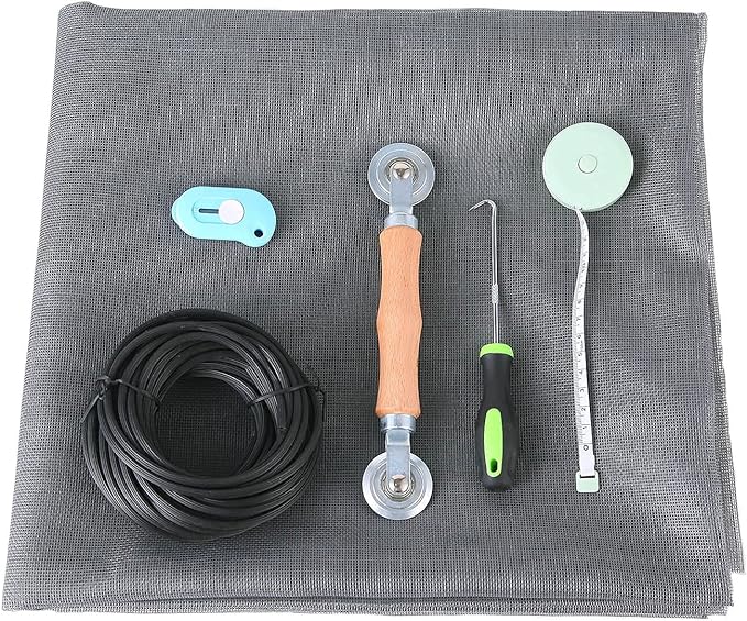 Windows Screen and Screen Door Repair Kit - 48"x118" Fiberglass Mesh Gray with Rolling Tool/Hook/Ruler/Cutter/Spline - Window Screen & Sliding Screen Door Replacement for Windows, TOOLTRIZ