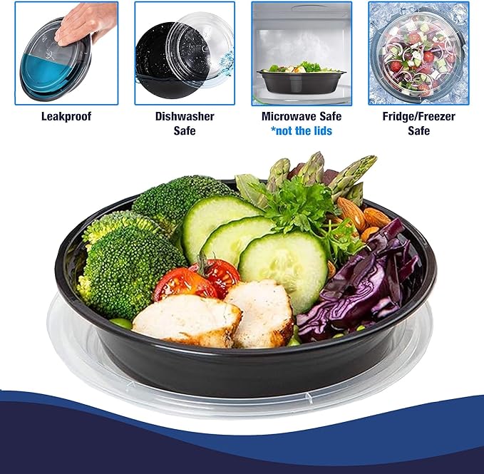 Ruthy's Outlet Meal Prep Containers with Lids, Food container bowl - BPA-Free, Stackable, Freezer & Dishwasher Safe, Reusable Food Storage for Lunch, Portion Control & Meal Prep (15 Pack, 48 oz)