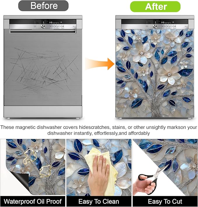 Dishwasher Magnet Sticker Cover Panel Decal Refrigerator Magnetic Sticker Decorative for Kitchen Decoration,Fridge Door Cover, Appliances Stickers 23"x26"
