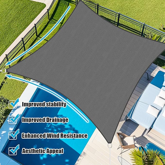 Amagenix Sun Shade Sail 10'X14'Curved Edge Outdoor Shade Canopy Dark Grey Breathable 95% UV Block Shade Cloth for Patio Garden Backyard (We Make Custom Size)
