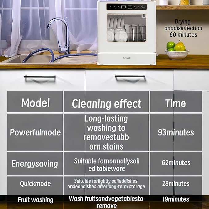 Dishwasher Countertop dishwasher Portable small automatic cleaning 4 cleaning modes and drying and disinfection mode Automatic water absorption and connection to the faucet