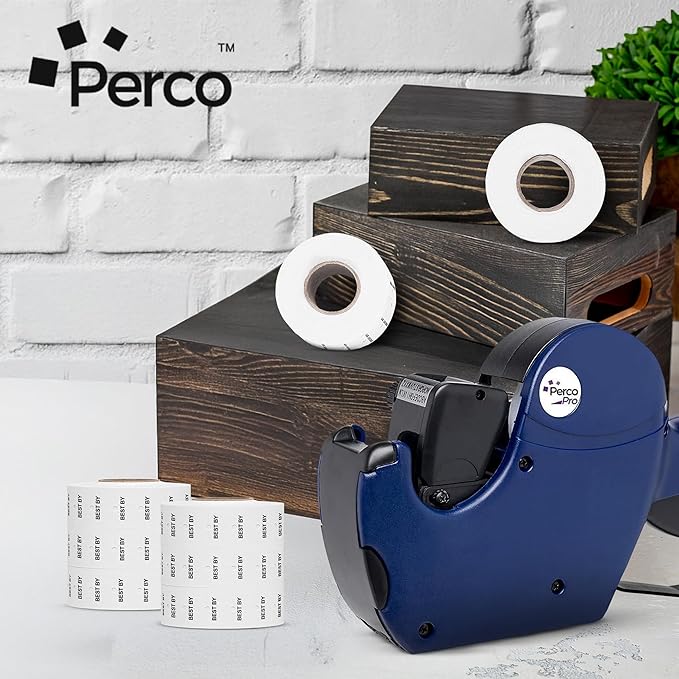 Perco Best by 1 Line Labels - 8 Rolls, 1 Sleeve, 8,000 Blank Date Gun Labels for Perco 1 Line Date Guns - Made in USA