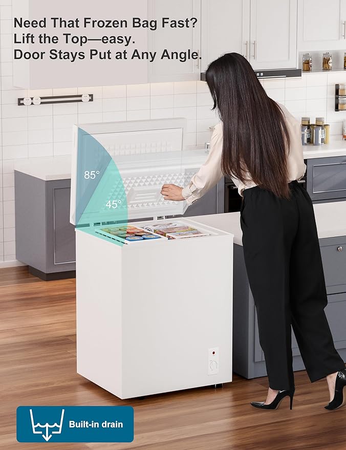 2.5 Cu.Ft Chest Freezer with Removable Basket, Small Deep Freezer, 6 Temp, Energy Efficient (0.35kWh/24H), <40dB Quiet, Manual Defrost, Space Saving Design for Dorm, Office, Apartment, Bar, White