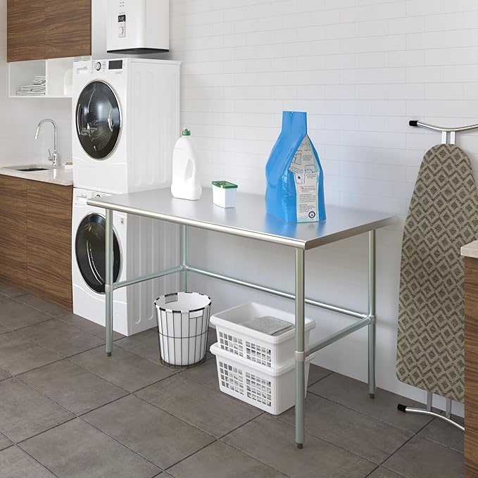 AmGood Stainless Steel Work Table Open Base | NSF | Laundry Garage Utility Bench (60" Long X 30" Deep)