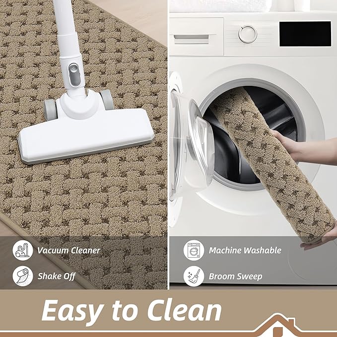 BEQHAUSE Dirt Trapper Door Mat Non-Slip Entryway Rugs Stain Resistant Absorbent Dog Doormats Woven-Look Washable Welcome Floor Doormat for Front Back Door, Muddy Wet Shoes & Paws, 36" x 60", Beige