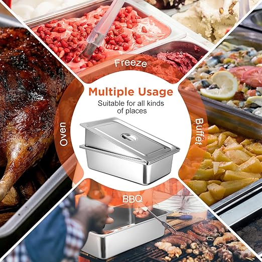 Dandat 6 Pack Full Size Steam Table Pans Deep Hotel Pan with Lid Thick Stainless Steel Restaurant Commercial Trays Steam Food Containers for Chafing Dish Buffet (20.8 x 12.8 x 6 Inch)
