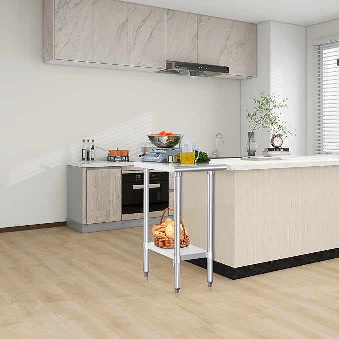 HARDURA Stainless Steel Commercial Work Table Prep Work Metal Table 24×15 Inches with Undershelf and 2" Backsplash Heavy Duty NSF 430 for Kitchen Food Prep