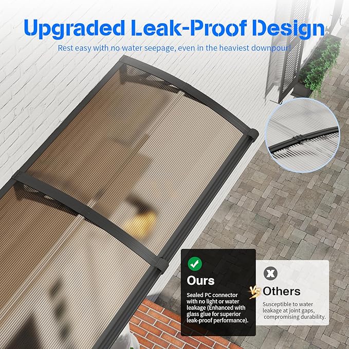 Awning for Door Entrance with Drainage Sink,40x40 Inch Awnings for Doors,Window Canopy Exterior with Plastic Steel Bracket,Polycarbonate Cover,UV,Rain,Snow Protection for House,Porch,Patio,Deck