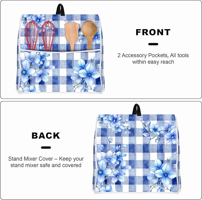 Stand mixer cover with handle and storage bag, reusable and washable, stylish retro floral design, keeps kitchen countertops clean and tidy (fits 6-8 quart mixers).