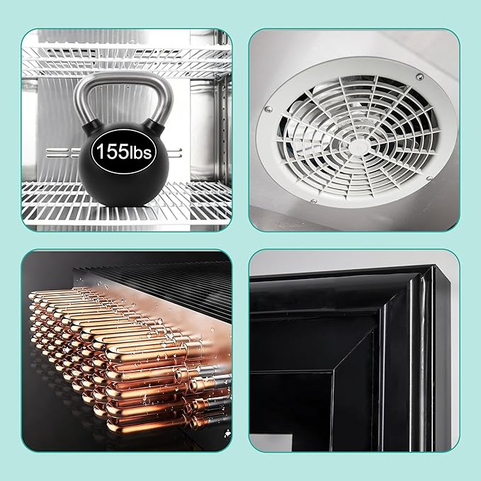 54" Commercial Glass Door Refrigerator, 49 Cu.Ft Double-Door Reach-In Cooler, 33–40℉, Double-Layer Low-E Glass, 8 Shelves, R290