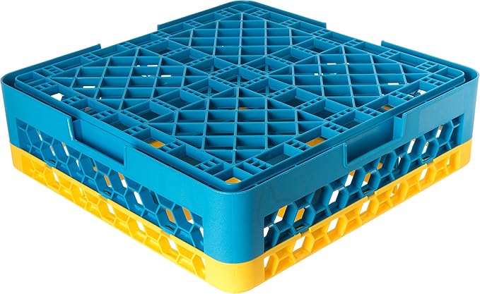 CFS RG9-1C411 OptiClean 9 Compartment Glass Rack with 1 Extender, 5.56", Polypropylene, Yellow/CFS Blue
