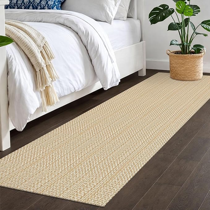 IOHOUZE Washable Runner Rug 2x7 Non Slip Runners for Hallways Entryway Runner Indoor, Kitchen Rugs Woven Cotton Floor Carpet for Kitchen Hall Entrance Bedroom, Warm Beige/Orange/Apricot