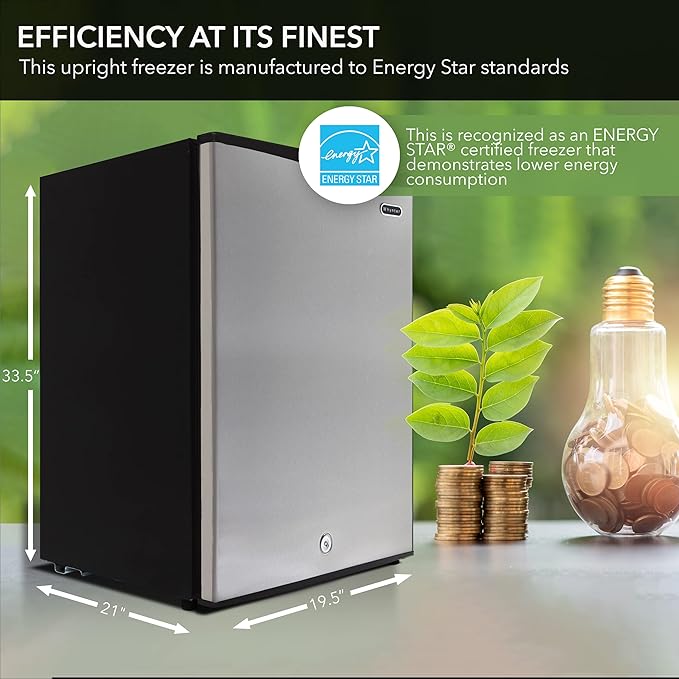 Whynter Upright Freezer with Lock, 3 Cu. Ft. Small Freezer Mini Freezer for Bedrooms, Dorms, Garages, Offices CUF-301SS, Stainless Steel, Energy Star