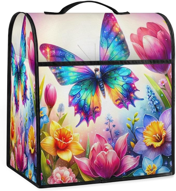 Kitchen Aid Mixer Cover Flower Animal Butterfly Stand Mixer Cover Compatible with 6-8 Quarts Stand Mixers, Dust Covers with Zipper Pocket Foldable Washable Kitchen Aid Organizer Bag